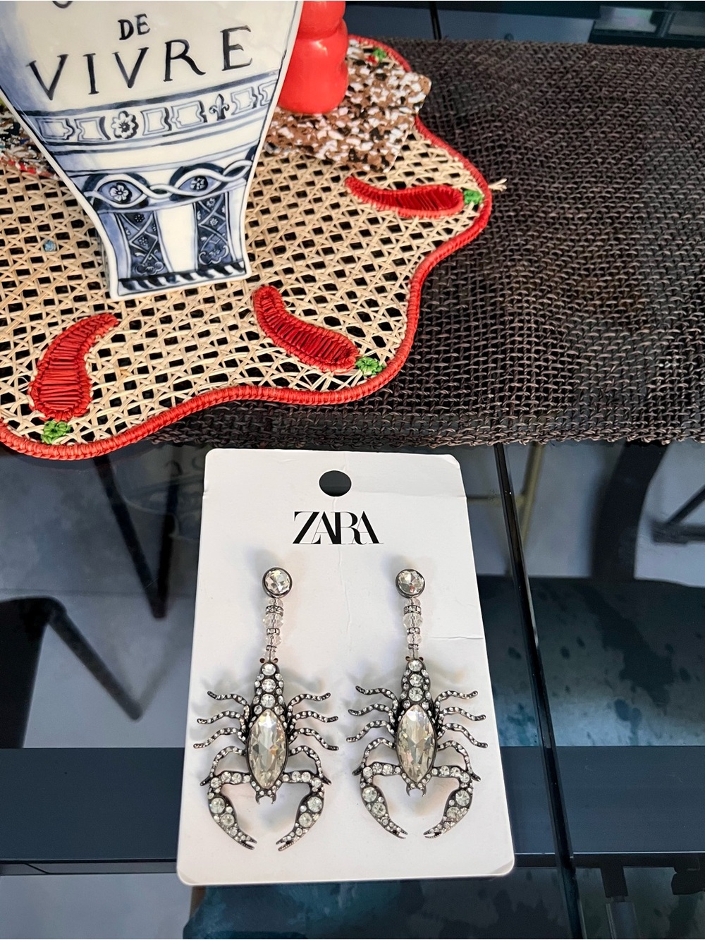 ZARA Silver Crystal Scorpion Statement Drop Earrings